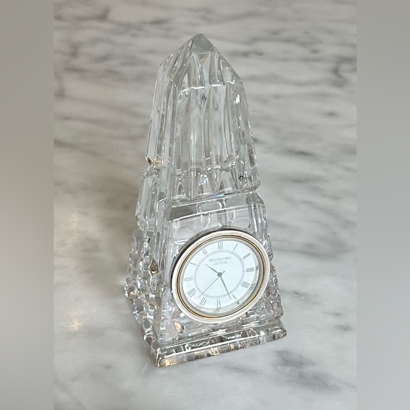 Waterford Cut Crystal Obelisk Pyramid Desk Clock - VINTAGE - Picture 3 of 15